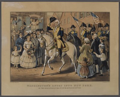 Washingtons intocht in New York, uitgegeven door Currier & Ives, New York, 1857 door American School